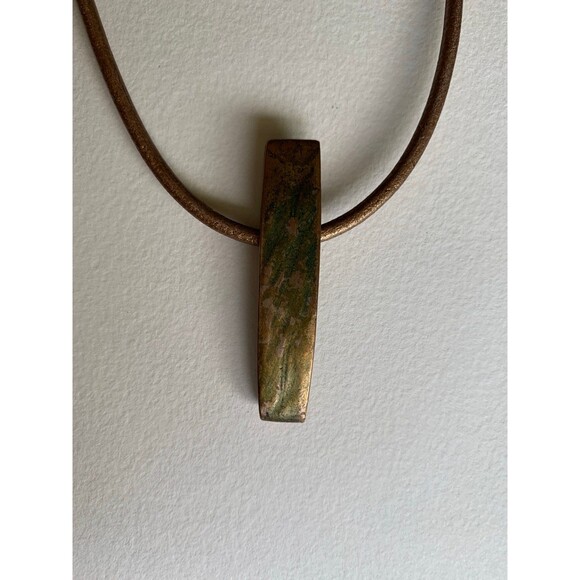 Art to Wear Necklace, Leather Cord Bronze Copper Color - Picture 3 of 7